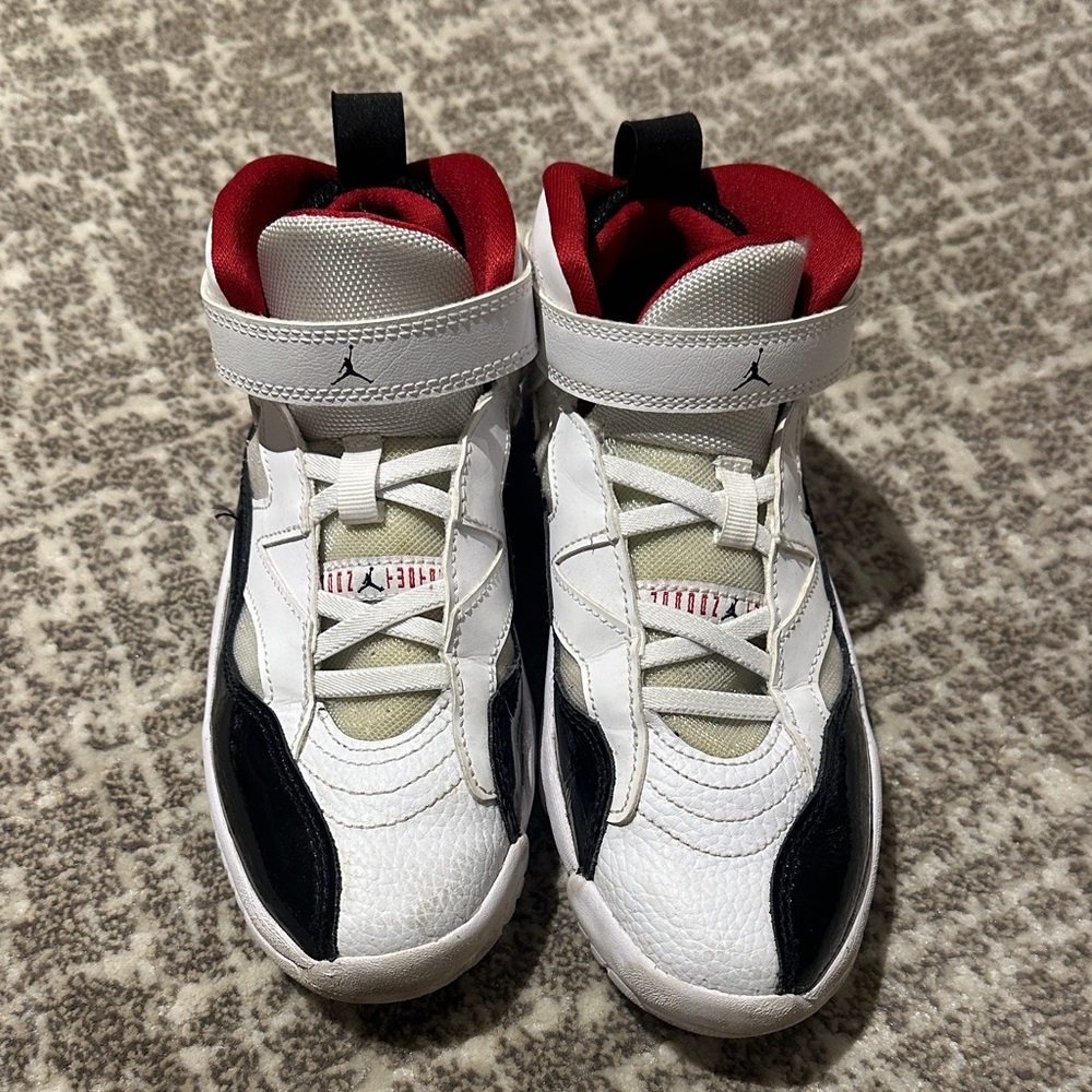 Jordan Kids White, Black, and Red Sneakers